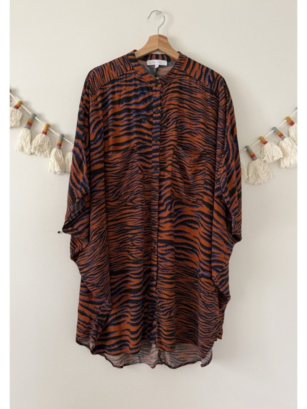Anthropologie Corey Lynn Calter Animal Print Kaftan Mini Shirt Dress Beach S/M